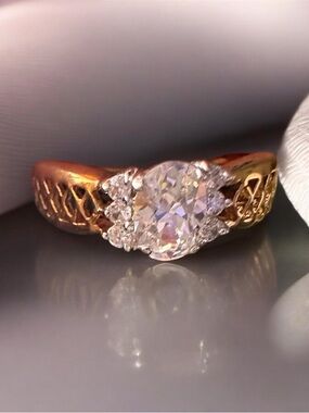 14kt Gold Electroplated with Cubic Zurconia Gold-Tone Women's Ring